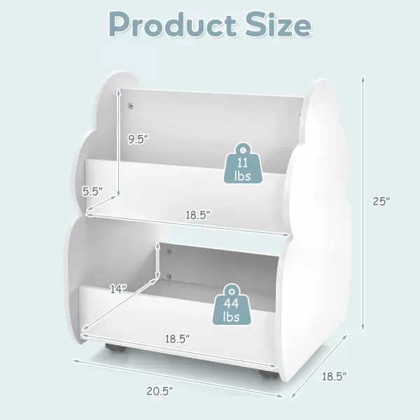 INFANS Kids Bookshelf with Wheels, Wooden Bookcase Toy Storage Cabinet Organizer Holder, Toddler Display Stand Book Rack for Bedroom Playroom Nursery Kindergarten