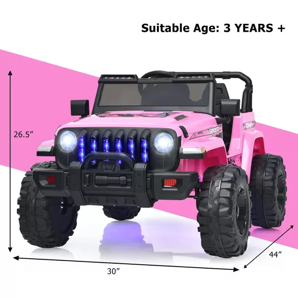 INFANS Kids Ride on Car Truck with 2.4G Remote Control, 12V Battery Powered Electric Cars for Kids w/3 Speeds, Battery Display, LED Lights, Safety Belt, Music &amp; Horn, Bluetooth/FM/USB 
