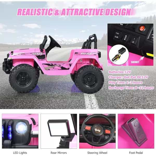 INFANS Kids Ride on Car Truck with 2.4G Remote Control, 12V Battery Powered Electric Cars for Kids w/3 Speeds, Battery Display, LED Lights, Safety Belt, Music &amp; Horn, Bluetooth/FM/USB 