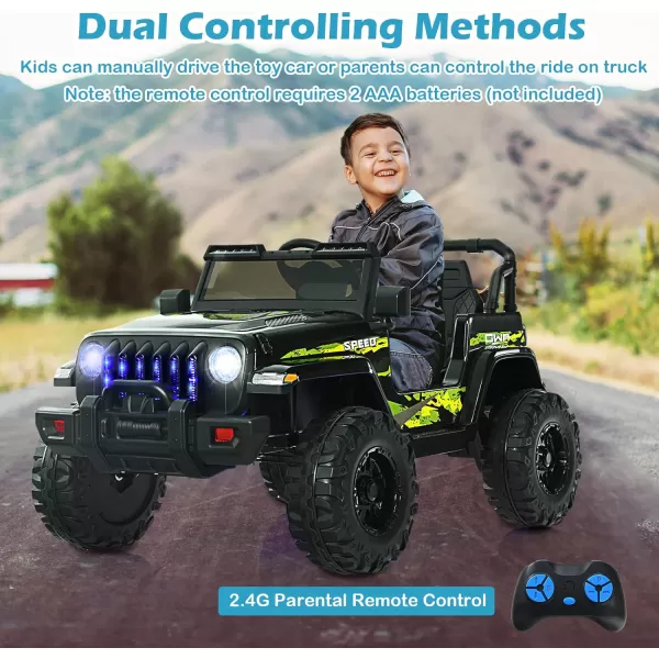 INFANS Kids Ride on Car Truck with 2.4G Remote Control, 12V Battery Powered Electric Cars for Kids w/3 Speeds, Battery Display, LED Lights, Safety Belt, Music &amp; Horn, Bluetooth/FM/USB 