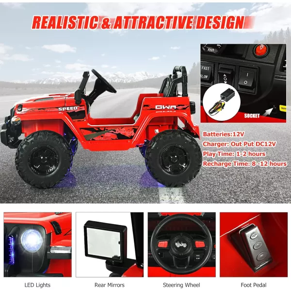 INFANS Kids Ride on Car Truck with 2.4G Remote Control, 12V Battery Powered Electric Cars for Kids w/3 Speeds, Battery Display, LED Lights, Safety Belt, Music &amp; Horn, Bluetooth/FM/USB 