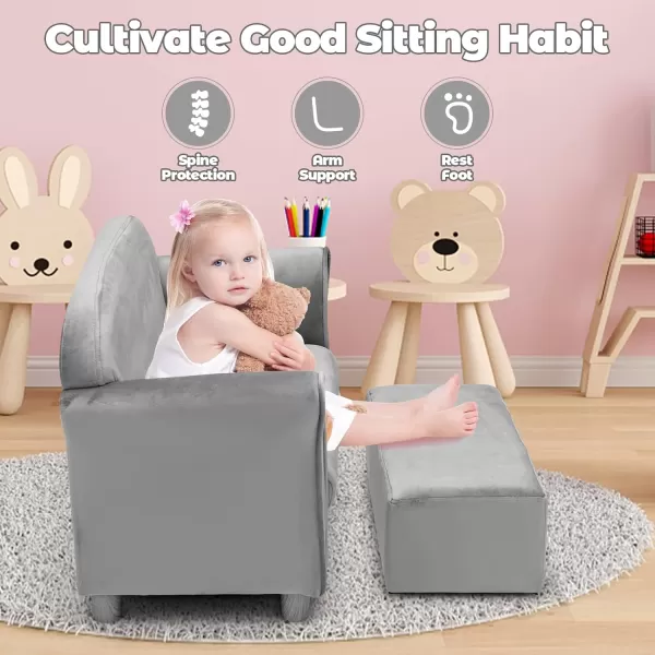 INFANS Kids Sofa with Footstool, 2 Seat Toddler Upholstered Couch, Children Armrest Chair Lounge for Bedroom Kindergarten Kids Room Boys Girls, Sturdy Wood Construction Velvet Surface 