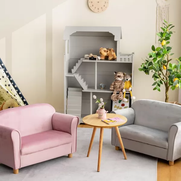 INFANS Kids Sofa with Footstool, 2 Seat Toddler Upholstered Couch, Children Armrest Chair Lounge for Bedroom Kindergarten Kids Room Boys Girls, Sturdy Wood Construction Velvet Surface 
