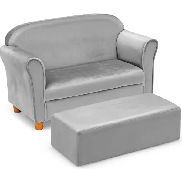 INFANS Kids Sofa with Footstool, 2 Seat Toddler Upholstered Couch, Children Armrest Chair Lounge for Bedroom Kindergarten Kids Room Boys Girls, Sturdy Wood Construction Velvet Surface 