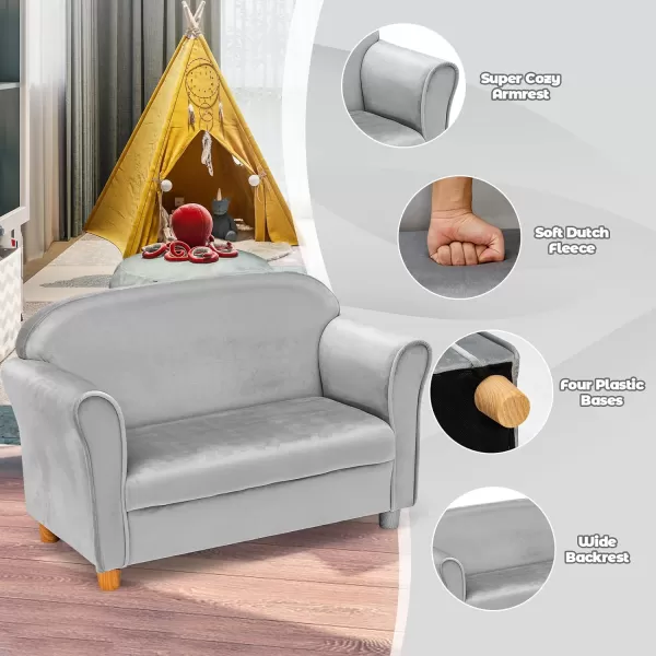 INFANS Kids Sofa with Footstool, 2 Seat Toddler Upholstered Couch, Children Armrest Chair Lounge for Bedroom Kindergarten Kids Room Boys Girls, Sturdy Wood Construction Velvet Surface 