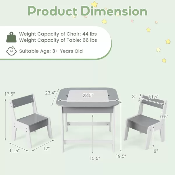 INFANS Kids Table and Chair Set, 3 in 1 Wooden Activity Table with Removable Tabletop, Blackboard and Whiteboard for Toddlers Arts Crafts Drawing Reading Playing, Playroom Nursery