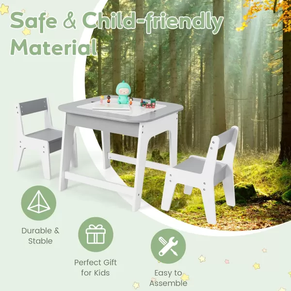 INFANS Kids Table and Chair Set, 3 in 1 Wooden Activity Table with Removable Tabletop, Blackboard and Whiteboard for Toddlers Arts Crafts Drawing Reading Playing, Playroom Nursery