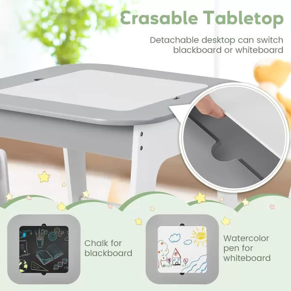 INFANS Kids Table and Chair Set, 3 in 1 Wooden Activity Table with Removable Tabletop, Blackboard and Whiteboard for Toddlers Arts Crafts Drawing Reading Playing, Playroom Nursery