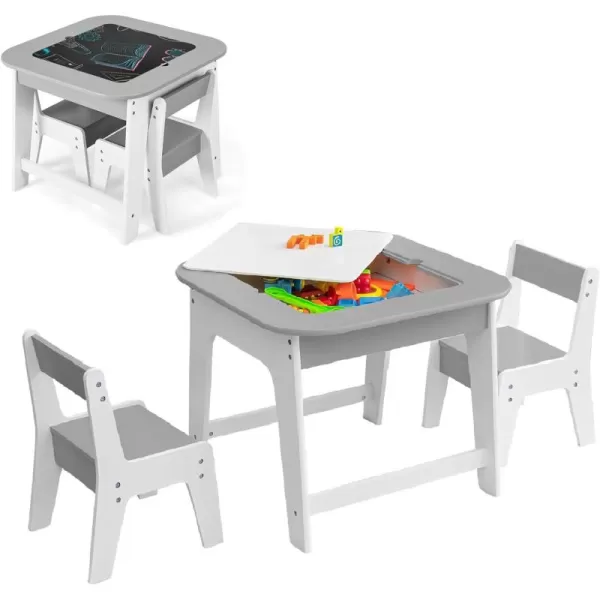 INFANS Kids Table and Chair Set, 3 in 1 Wooden Activity Table with Removable Tabletop, Blackboard and Whiteboard for Toddlers Arts Crafts Drawing Reading Playing, Playroom Nursery