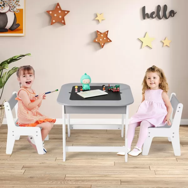 INFANS Kids Table and Chair Set, 3 in 1 Wooden Activity Table with Removable Tabletop, Blackboard and Whiteboard for Toddlers Arts Crafts Drawing Reading Playing, Playroom Nursery
