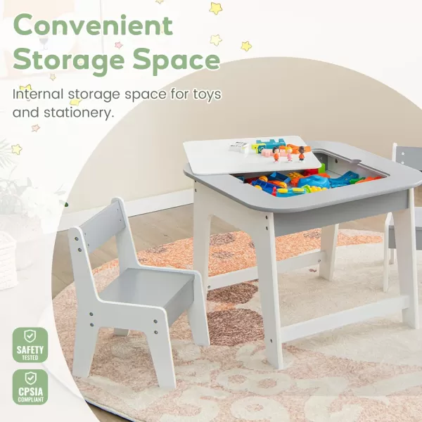 INFANS Kids Table and Chair Set, 3 in 1 Wooden Activity Table with Removable Tabletop, Blackboard and Whiteboard for Toddlers Arts Crafts Drawing Reading Playing, Playroom Nursery
