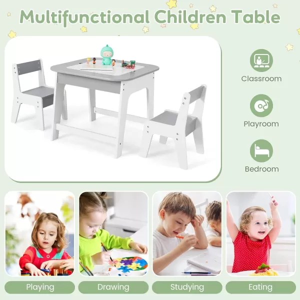 INFANS Kids Table and Chair Set, 3 in 1 Wooden Activity Table with Removable Tabletop, Blackboard and Whiteboard for Toddlers Arts Crafts Drawing Reading Playing, Playroom Nursery