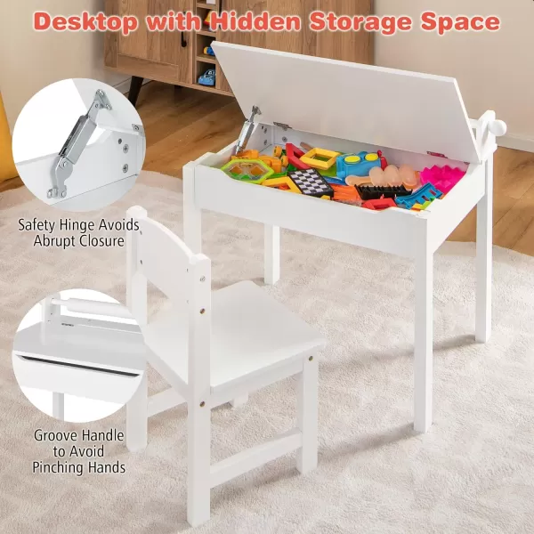 INFANS Kids Table and Chair Set with Paper Roll, Wooden Lift-top Desk for Toddler Writing Drawing Reading Craft Art, Children Furniture Activity Table Set for Nursery Daycare Playroom 