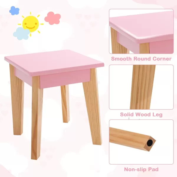 INFANS Kids Vanity Table and Chair Set, Pretend Beauty Play Vanity Set with Tri-Folding Mirror Drawer Stool and Detachable Top, 2 in 1 Wooden Princess Makeup Dressing Table for Girls