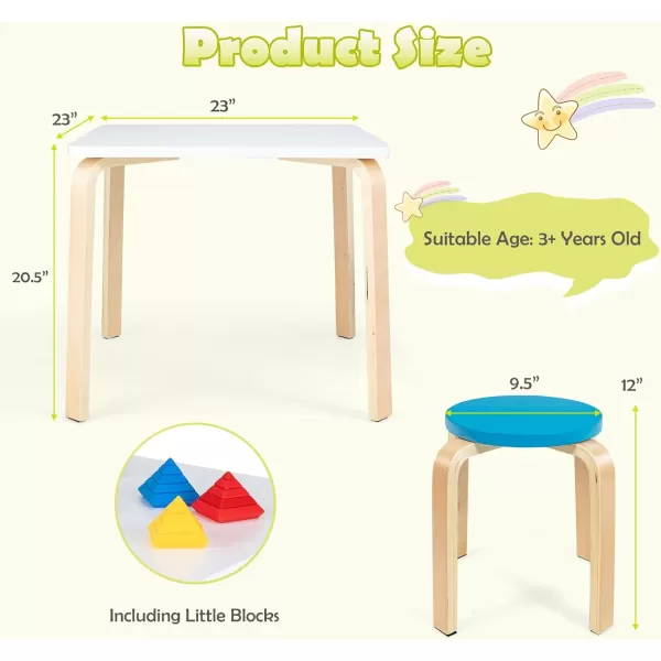 INFANS Kids Wooden Table and Stool Set, 5-Piece Activity Table with 4 Stools for Toddler Building Block Drawing Reading Art Crafts, Children Natural Furniture Set for Kindergarten Classroom