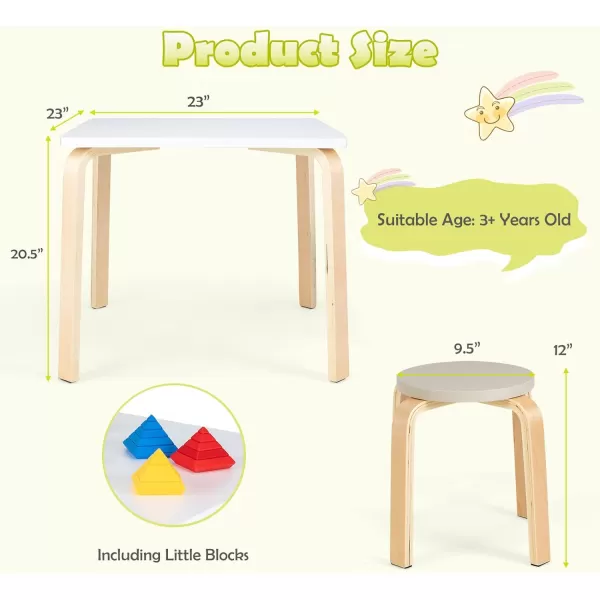 INFANS Kids Wooden Table and Stool Set, 5-Piece Activity Table with 4 Stools for Toddler Building Block Drawing Reading Art Crafts, Children Natural Furniture Set for Kindergarten Classroom
