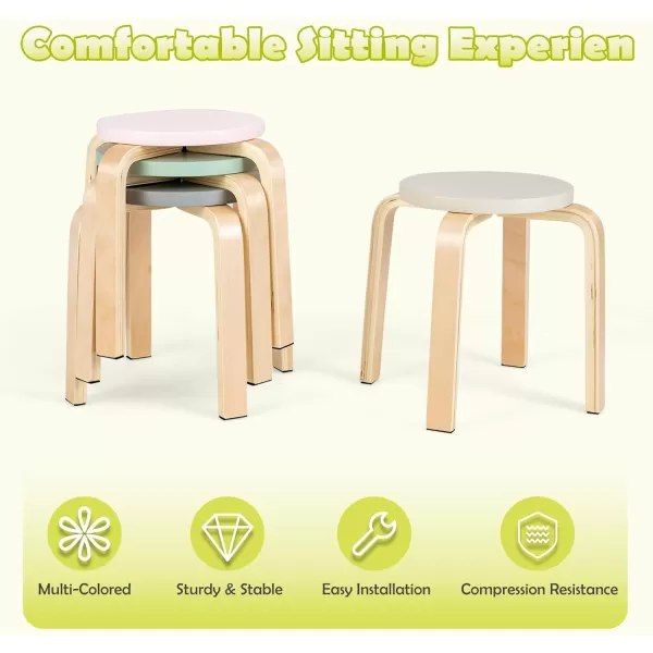 INFANS Kids Wooden Table and Stool Set, 5-Piece Activity Table with 4 Stools for Toddler Building Block Drawing Reading Art Crafts, Children Natural Furniture Set for Kindergarten Classroom