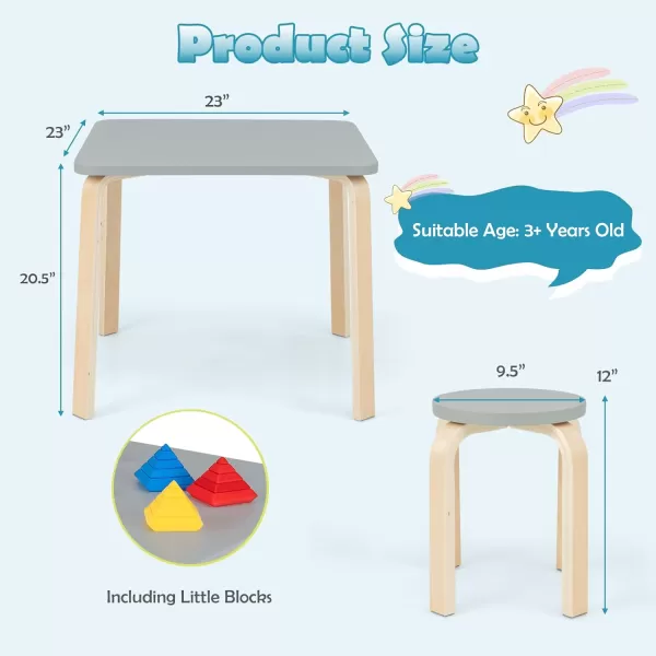 INFANS Kids Wooden Table and Stool Set, 5-Piece Activity Table with 4 Stools for Toddler Building Block Drawing Reading Art Crafts, Children Natural Furniture Set for Kindergarten Classroom