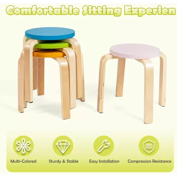 INFANS Kids Wooden Table and Stool Set, 5-Piece Activity Table with 4 Stools for Toddler Building Block Drawing Reading Art Crafts, Children Natural Furniture Set for Kindergarten Classroom