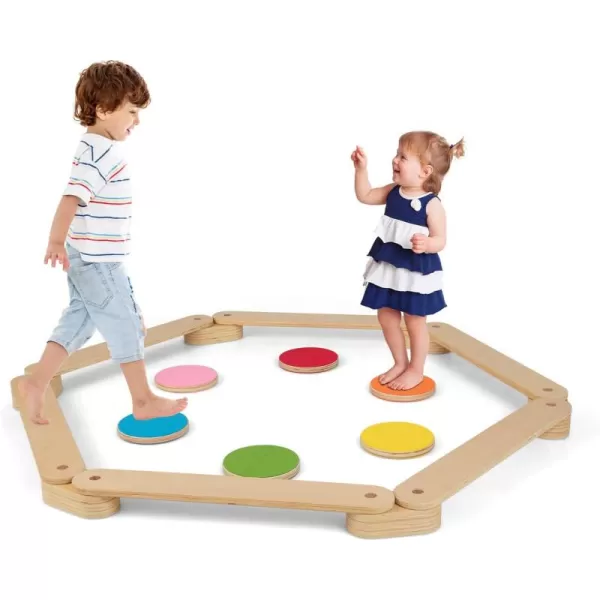 INFANS Montessori Wooden Balance Beam Stepping Stones for Kids Toddler,12 Piece Obstacle Course for Playroom Indoor Outdoor, Gymnastics Toy Furniture, Build Coordination Gross Motor Skills