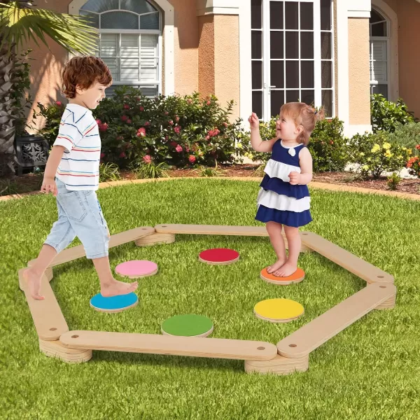 INFANS Montessori Wooden Balance Beam Stepping Stones for Kids Toddler,12 Piece Obstacle Course for Playroom Indoor Outdoor, Gymnastics Toy Furniture, Build Coordination Gross Motor Skills