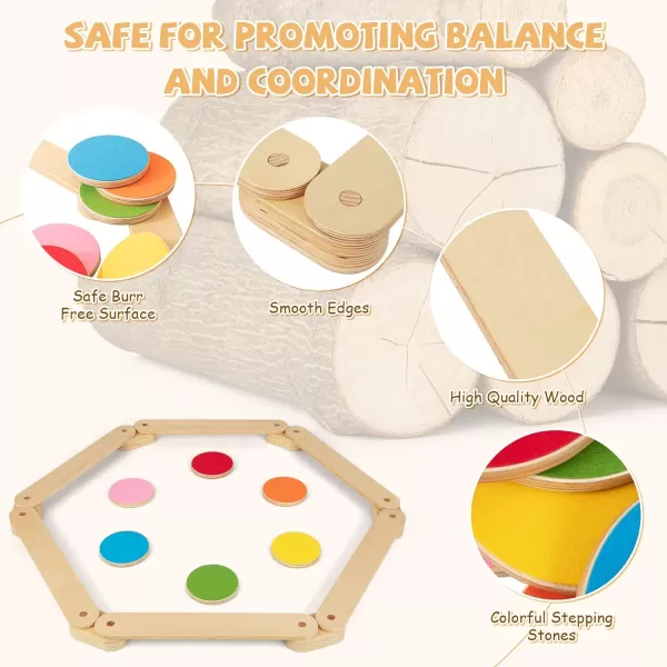 INFANS Montessori Wooden Balance Beam Stepping Stones for Kids Toddler,12 Piece Obstacle Course for Playroom Indoor Outdoor, Gymnastics Toy Furniture, Build Coordination Gross Motor Skills