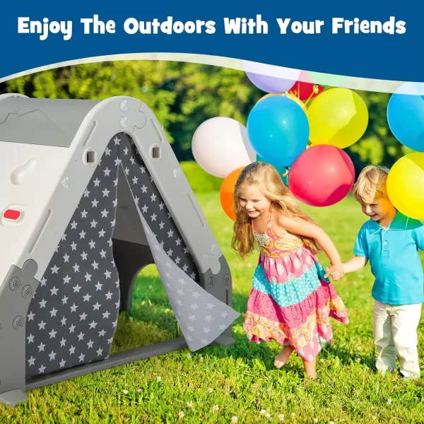 INFANS Triangle Climber with Tent, Kids Hideaway Play Tent with Art Easel, Rock Wall Climbing, Waterproof Tent Cover, Crawling Tunnel Toy Activity Play Set for Toddlers Indoor Outdoor …