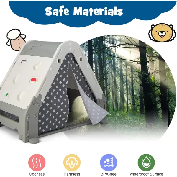 INFANS Triangle Climber with Tent, Kids Hideaway Play Tent with Art Easel, Rock Wall Climbing, Waterproof Tent Cover, Crawling Tunnel Toy Activity Play Set for Toddlers Indoor Outdoor …