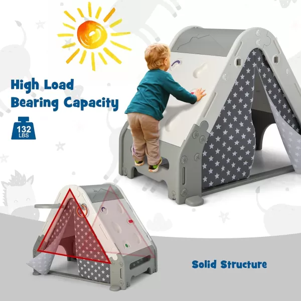 INFANS Triangle Climber with Tent, Kids Hideaway Play Tent with Art Easel, Rock Wall Climbing, Waterproof Tent Cover, Crawling Tunnel Toy Activity Play Set for Toddlers Indoor Outdoor …