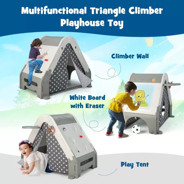 INFANS Triangle Climber with Tent, Kids Hideaway Play Tent with Art Easel, Rock Wall Climbing, Waterproof Tent Cover, Crawling Tunnel Toy Activity Play Set for Toddlers Indoor Outdoor …