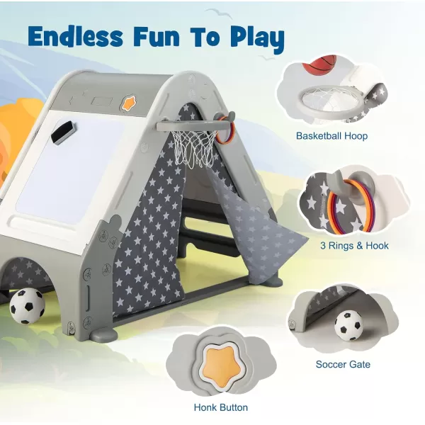 INFANS Triangle Climber with Tent, Kids Hideaway Play Tent with Art Easel, Rock Wall Climbing, Waterproof Tent Cover, Crawling Tunnel Toy Activity Play Set for Toddlers Indoor Outdoor …