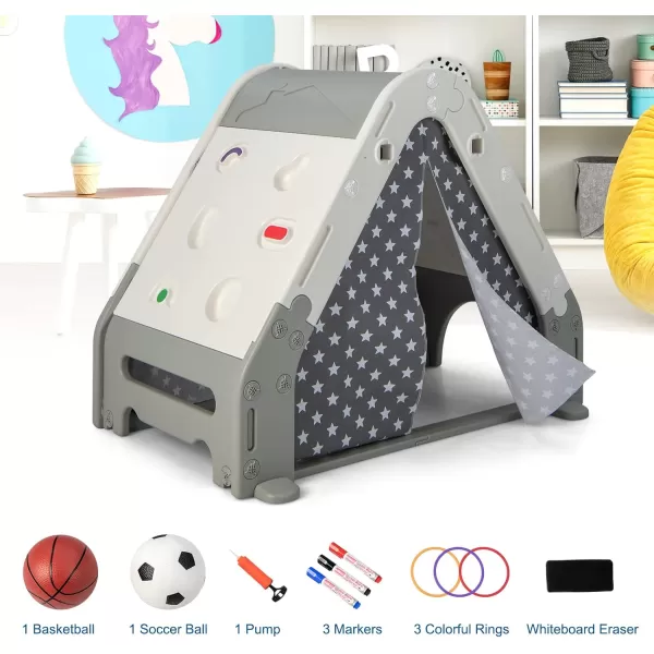 INFANS Triangle Climber with Tent, Kids Hideaway Play Tent with Art Easel, Rock Wall Climbing, Waterproof Tent Cover, Crawling Tunnel Toy Activity Play Set for Toddlers Indoor Outdoor …