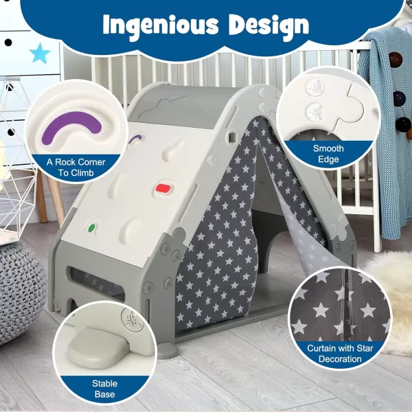 INFANS Triangle Climber with Tent, Kids Hideaway Play Tent with Art Easel, Rock Wall Climbing, Waterproof Tent Cover, Crawling Tunnel Toy Activity Play Set for Toddlers Indoor Outdoor …