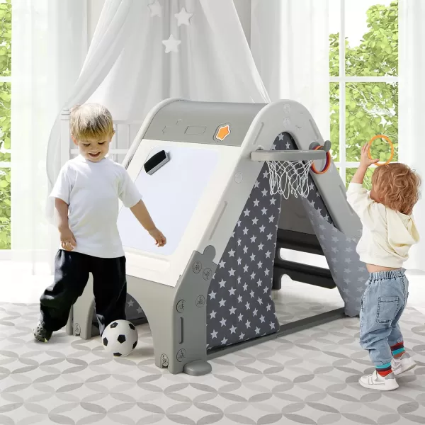 INFANS Triangle Climber with Tent, Kids Hideaway Play Tent with Art Easel, Rock Wall Climbing, Waterproof Tent Cover, Crawling Tunnel Toy Activity Play Set for Toddlers Indoor Outdoor …