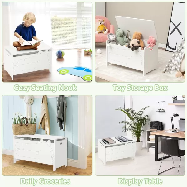 INFANS Wooden Toy Chest, Wide Kids Toy Box Storage Space with Safety Hinge Handles, Toddler Cabinet Organizer for Bedroom Playroom Living Room Entryway