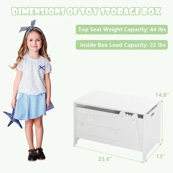 INFANS Wooden Toy Chest, Wide Kids Toy Box Storage Space with Safety Hinge Handles, Toddler Cabinet Organizer for Bedroom Playroom Living Room Entryway