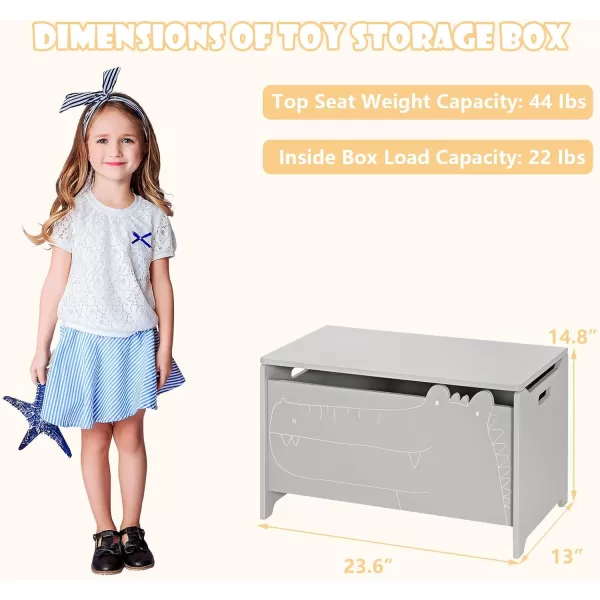 INFANS Wooden Toy Chest, Wide Kids Toy Box Storage Space with Safety Hinge Handles, Toddler Cabinet Organizer for Bedroom Playroom Living Room Entryway