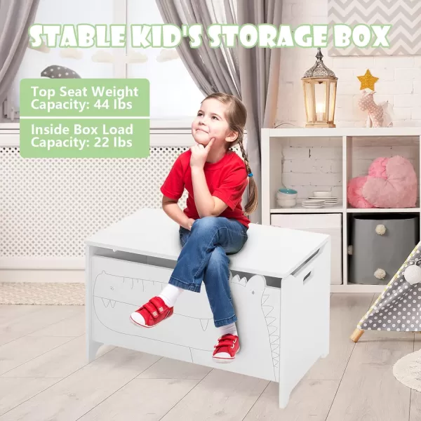 INFANS Wooden Toy Chest, Wide Kids Toy Box Storage Space with Safety Hinge Handles, Toddler Cabinet Organizer for Bedroom Playroom Living Room Entryway