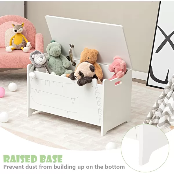 INFANS Wooden Toy Chest, Wide Kids Toy Box Storage Space with Safety Hinge Handles, Toddler Cabinet Organizer for Bedroom Playroom Living Room Entryway