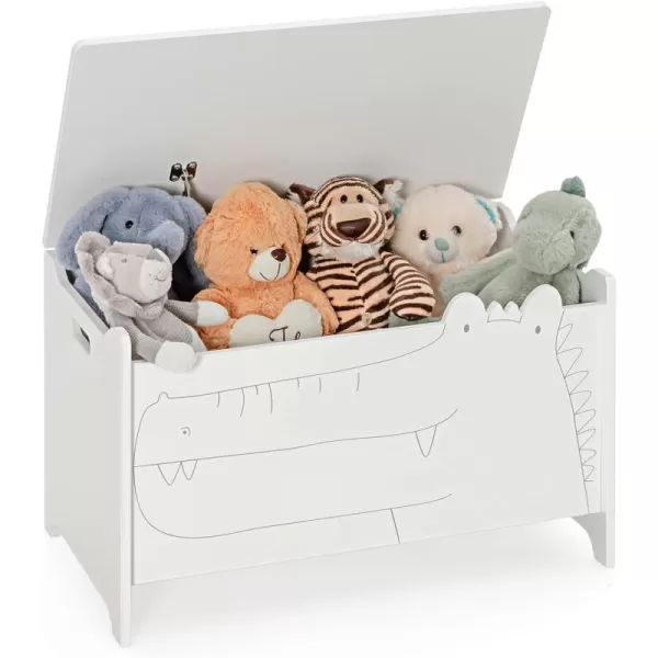 INFANS Wooden Toy Chest, Wide Kids Toy Box Storage Space with Safety Hinge Handles, Toddler Cabinet Organizer for Bedroom Playroom Living Room Entryway