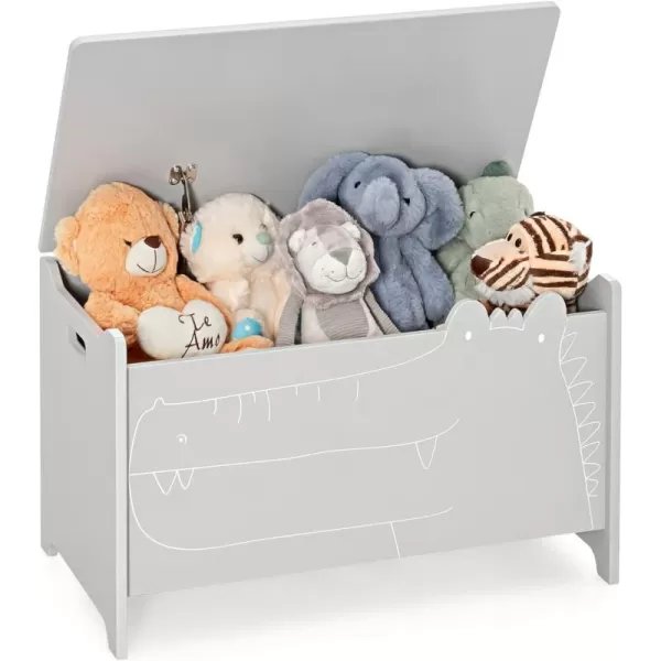 INFANS Wooden Toy Chest, Wide Kids Toy Box Storage Space with Safety Hinge Handles, Toddler Cabinet Organizer for Bedroom Playroom Living Room Entryway
