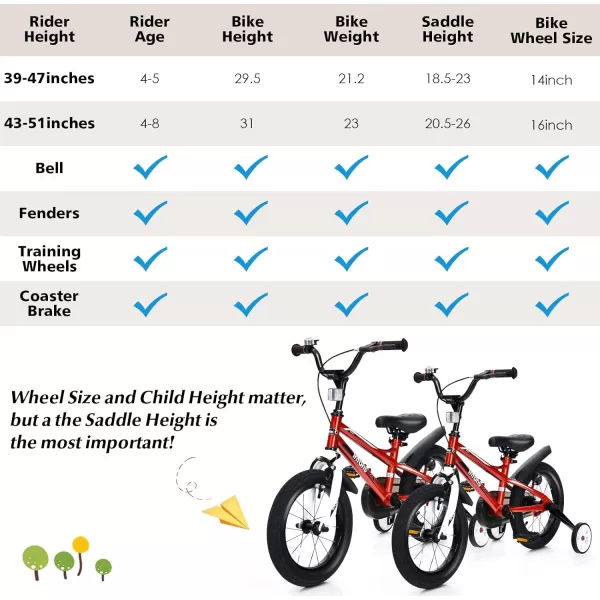 INFANS Kids Bike 14 16 18 Inch with 95% Assembled, Adjustable Seat, Balance or Training Wheels, Coaster Brake, Toddler Children Bicycle for 4 to 8 Years Old Boys Girls