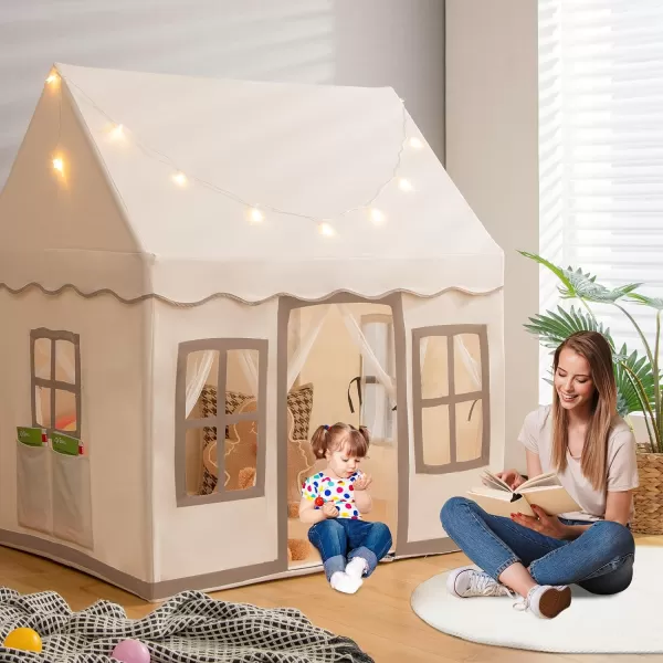 INFANS Kids Play Tent with Washable Mat, Anti-Trip Large Playhouse Toys with 2 Doors for Children Boys Girls, Indoor Outdoor Princess Tents Castle for Toddlers