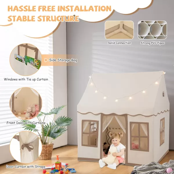 INFANS Kids Play Tent with Washable Mat, Anti-Trip Large Playhouse Toys with 2 Doors for Children Boys Girls, Indoor Outdoor Princess Tents Castle for Toddlers