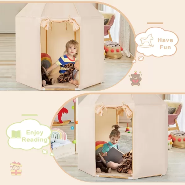 INFANS Kids Play Tent with Washable Mat, Anti-Trip Large Playhouse Toys with 2 Doors for Children Boys Girls, Indoor Outdoor Princess Tents Castle for Toddlers