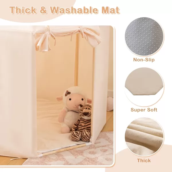 INFANS Kids Play Tent with Washable Mat, Anti-Trip Large Playhouse Toys with 2 Doors for Children Boys Girls, Indoor Outdoor Princess Tents Castle for Toddlers