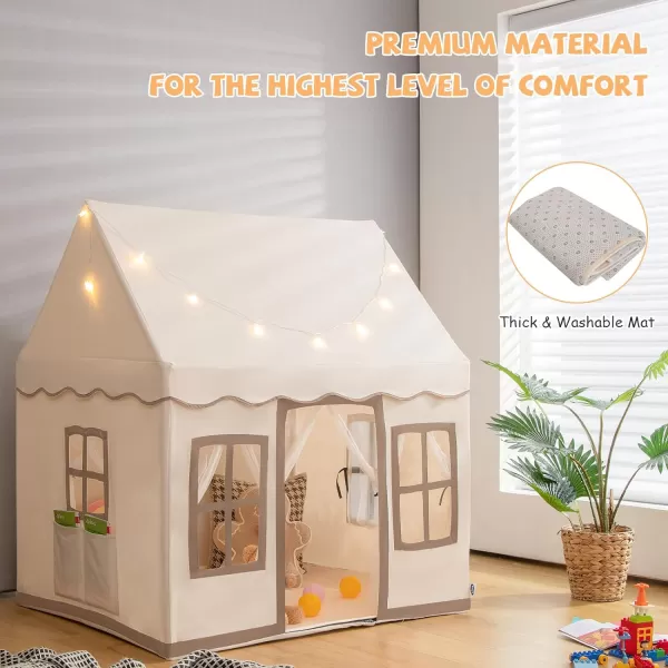 INFANS Kids Play Tent with Washable Mat, Anti-Trip Large Playhouse Toys with 2 Doors for Children Boys Girls, Indoor Outdoor Princess Tents Castle for Toddlers