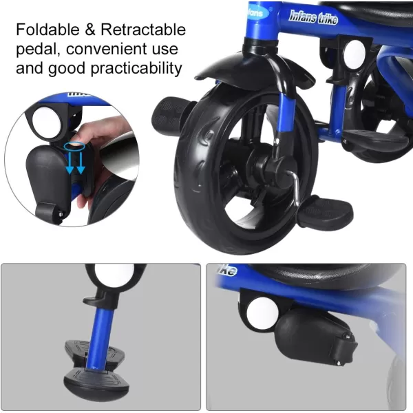 INFANS Kids Tricycle, 4 in 1 Stroll Trike with Adjustable Push Handle, Removable Canopy, Retractable Foot Plate, Lockable Pedal, Detachable Guardrail, Suitable for 10 Months to 5 Years 