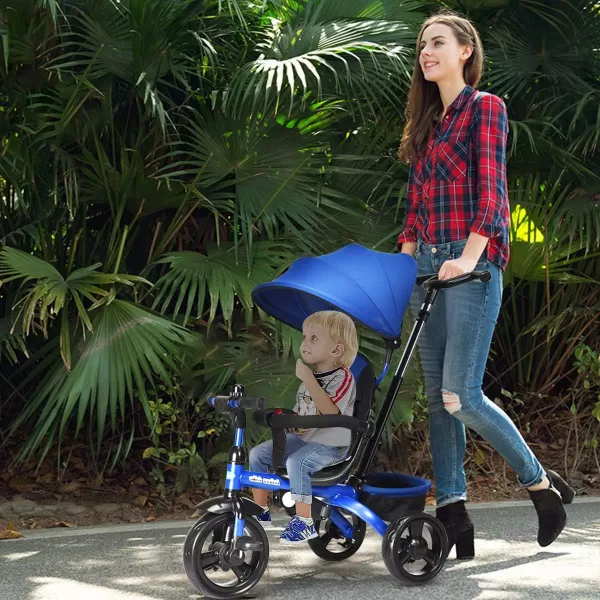 INFANS Kids Tricycle, 4 in 1 Stroll Trike with Adjustable Push Handle, Removable Canopy, Retractable Foot Plate, Lockable Pedal, Detachable Guardrail, Suitable for 10 Months to 5 Years 