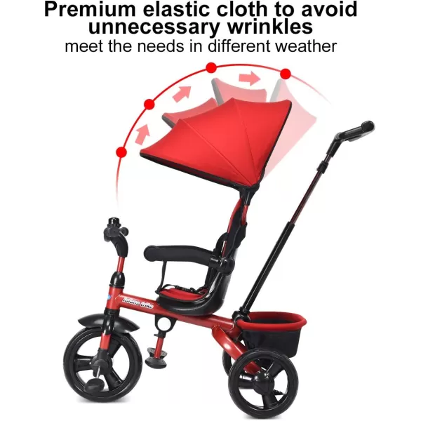 INFANS Kids Tricycle, 4 in 1 Stroll Trike with Adjustable Push Handle, Removable Canopy, Retractable Foot Plate, Lockable Pedal, Detachable Guardrail, Suitable for 10 Months to 5 Years 